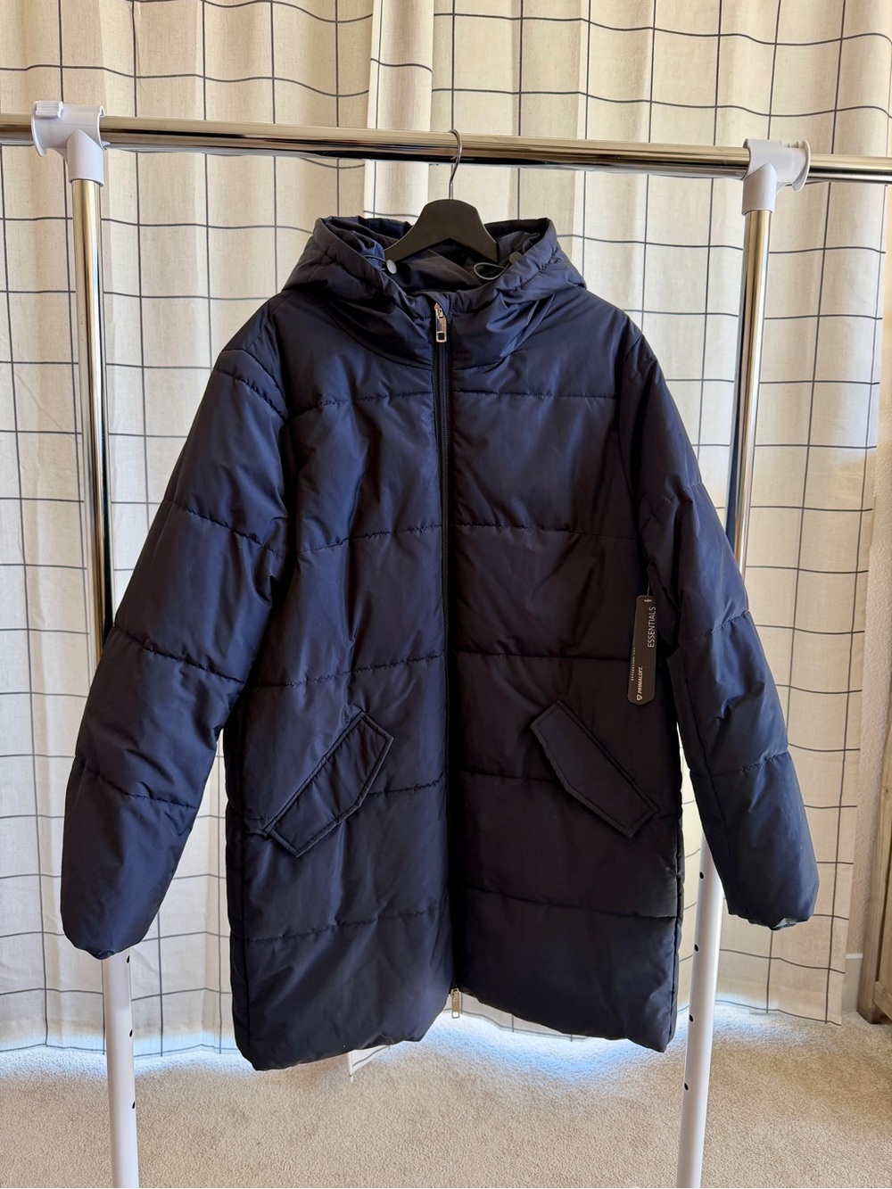 Daily Ritual Women’s Long Hooded Puffer Coat XL Navy PrimaLoft